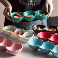 glaze ceramic bowl creative snack fruit bowl connected 3 plate round bowls home suppies tableware for dinner banquet party