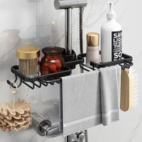 aluminum basket shelf towel bar single layer bathroom storage for shampoo soap shower storage rack holder organizer with hooks