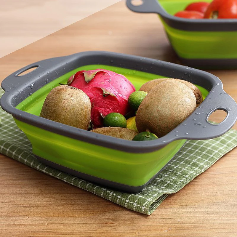 

Square Drain Basket Collapsible Colanders Telescopic Foldable Silicone Kitchen Organizer Fruit Vegetable Basket Folding Strainer
