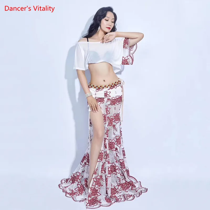 

Женский костюм для танца живота, элегантный топ с длинной юбкой, летний костюм для тренировок