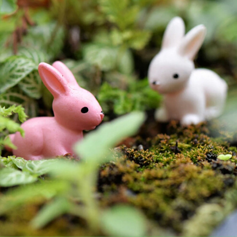 2pcs Mini Pink And White Rabbit Decoration Supplies Moss Garden Deco Creative Handicrafts Micro Landscape Decor | Дом и сад
