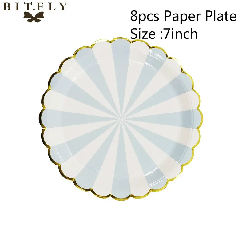 7inch Blue Plate Baby Shower/день рождения, для детей, вечеринка, подарок, розовая/синяя Золотая фольга, бумажная тарелка, салфетки под чашки, сделай сам, украшение, Одноразовые столовые принадлежности - Цвет: 7inch Blue Plate