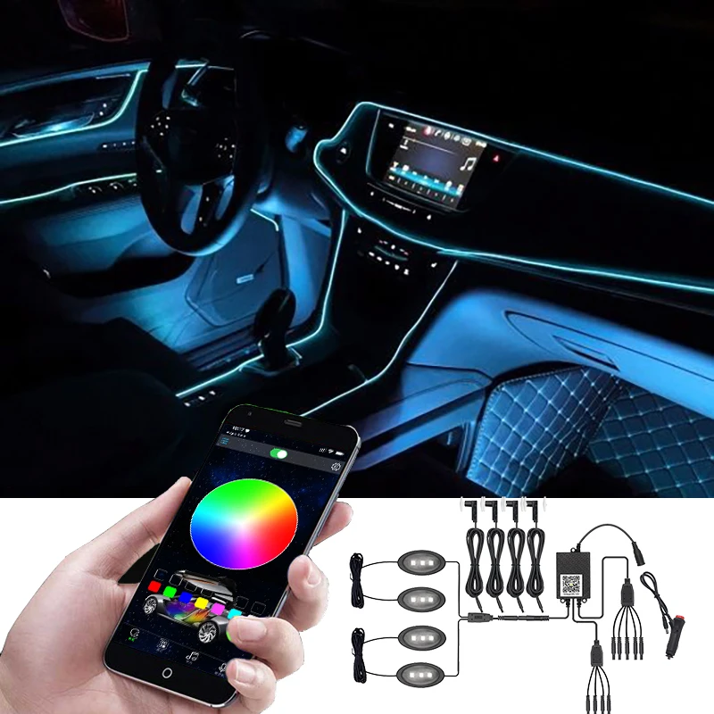 

New 12V Strip Cars Optical Fiber RGB Light Mood optical fiber Lamp Sound Sensor Wireless Decoration Caravan Auto Ambient Lamp