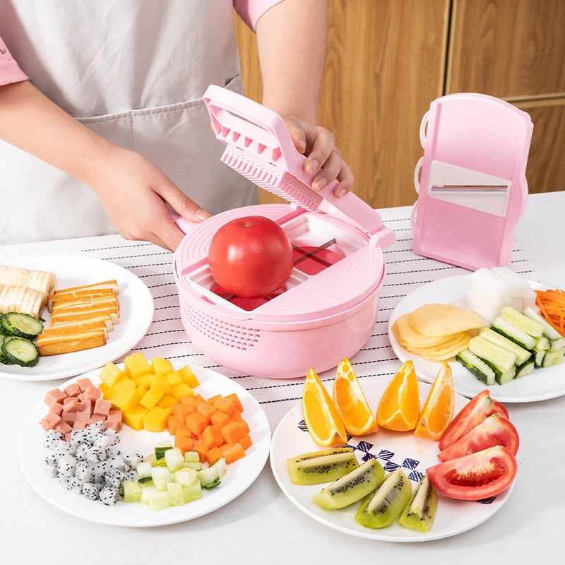 

Press vegetable cutter manual and fruit shredding multifunctional kitchen tools accessories gadget artifact Pink Hot Sale