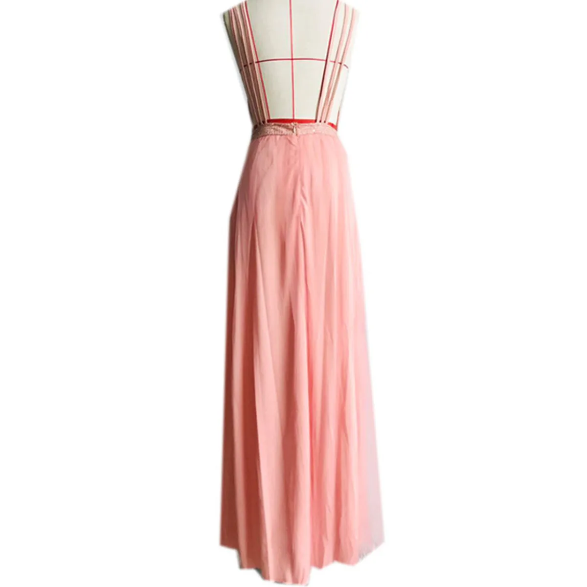 

BacklakeGirls Deep V Neck Sequins Evening Dress Sexy Vestido De Fiesta De Noche Pink Fork Spaghetti Strap A-line Tulle Dress