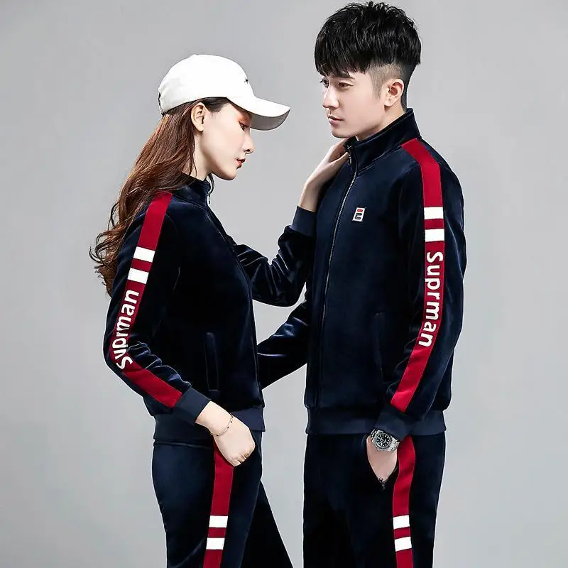 

Couple winter clothing 2020 new trendy sweater casual wear sportswear men autumn and winter plus velvet padded suit