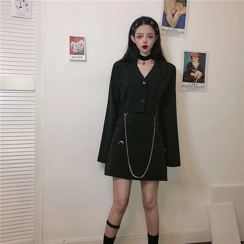 Женский винтажный комплект из двух предметов Черный Уличный кроп топа с