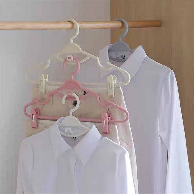 

5Pcs Clothes Hanger with Clip Plastic Kid Baby Clothing Drying Racks Household Wardrobe Finishing Jacket Suits Pants Hangers