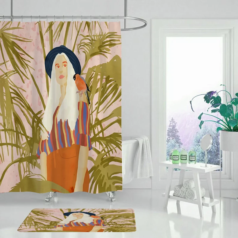

Waterproof Polyester fabric 3D Bath curtain forest for Bathroom curtain Green Plant beach Shower curtain Long