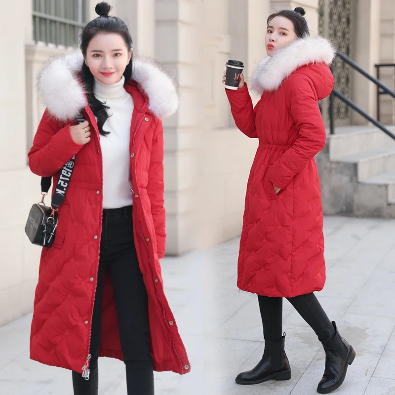 Women's 2020 Down Jacket Woman Hooded Long Winter Coat Women Real Fur Collar Womens Jackets Doudoune Femme KJ1052 s s