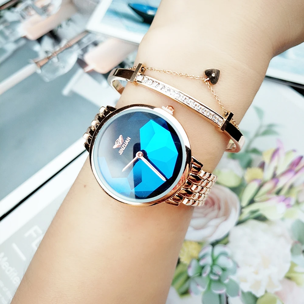 2 шт. Наручные часы браслет наборы для женщин 3D стекло голубое лицо кварцевые