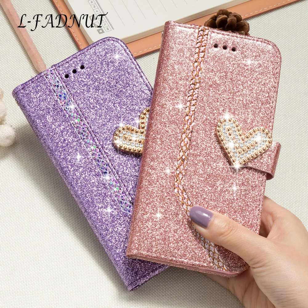 L FADNUT кожаный чехол бумажник с блестящими бриллиантами для iPhone 11 Pro Max X Xr Xs 7 8 6S 6 Plus 5
