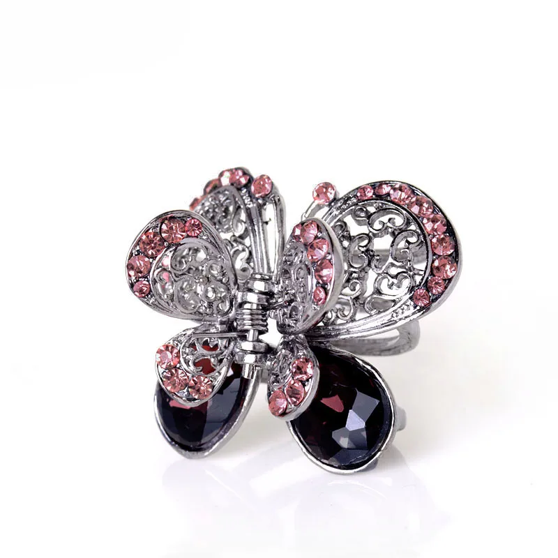 Винтажный зажим для волос "Бабочка" с кристаллами-стразами, средний размер, с открытыми боковинами, украшения для женщин.