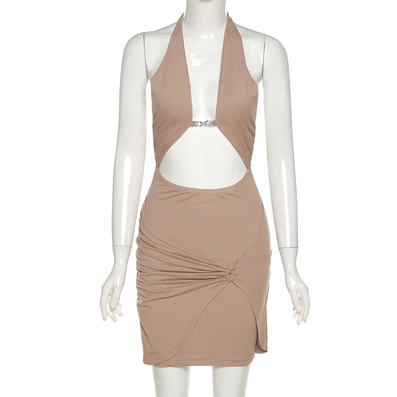 

Y2K EGIRL Vintage 2000s Streetwear Criss Cross Halter Dresses Y2K Fashion Hollow Out Backless Bandage Mini Dress Club Outfits