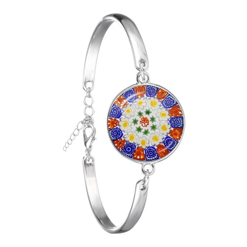

Bracelet MultiColour Flower 18mm Glass Cabochon Chain Bangle Jewelry for Women Men Gift Wholesale Bulk Gemstone Bracelet