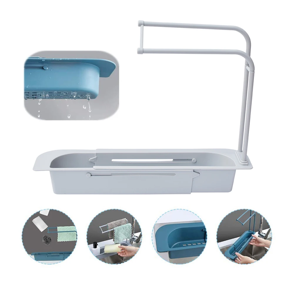 Telescopic Sink Rack Soap Sponge Drain Shelf Storage Basket Bag Faucet Holder Adjustable Bathroom Kitchen Accessorie | Дом и сад