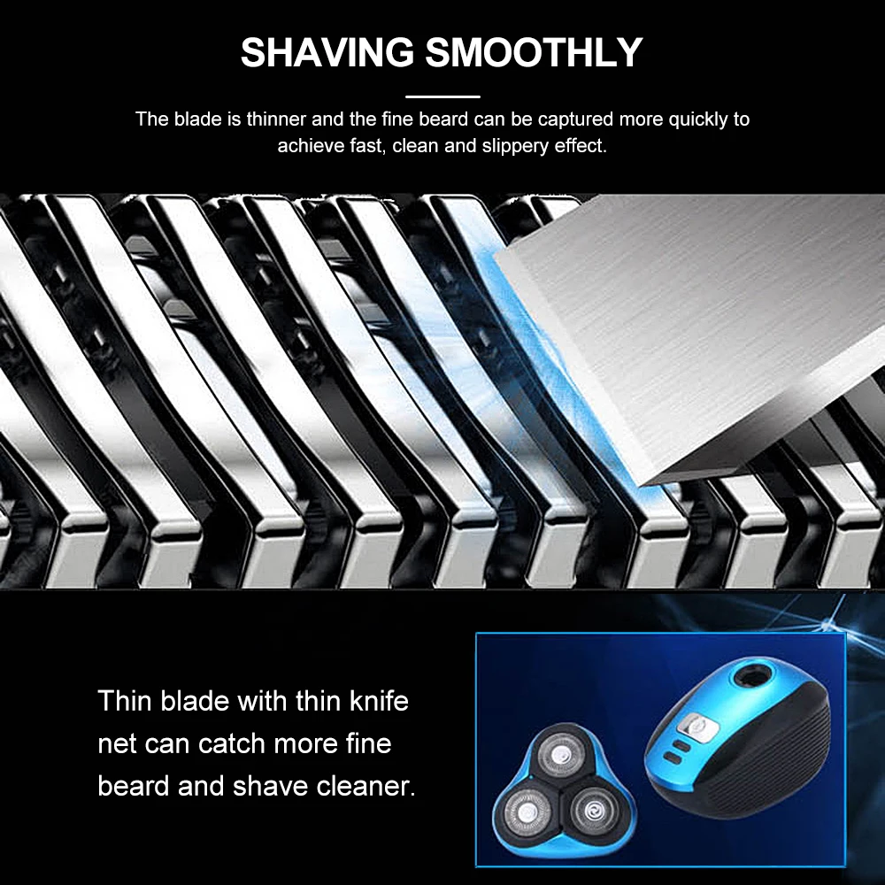 3 лезвия Мужская моющаяся перезаряжаемая электробритва водонепроницаемая
