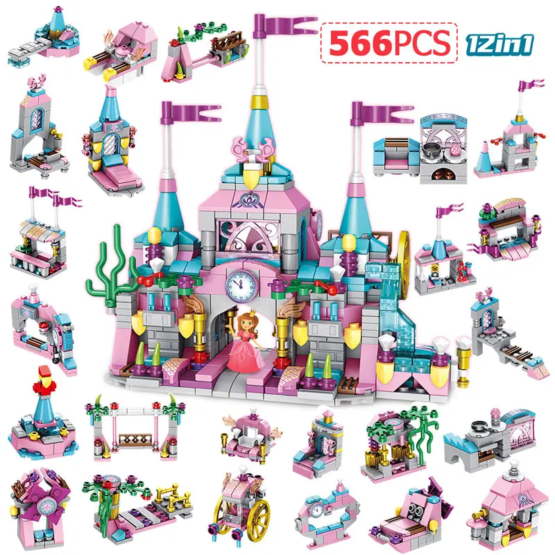 

566pcs 12 IN 1 Princess Castle Model Building Blocks Friends House Sets Bricks Education Toys for Girls Kids