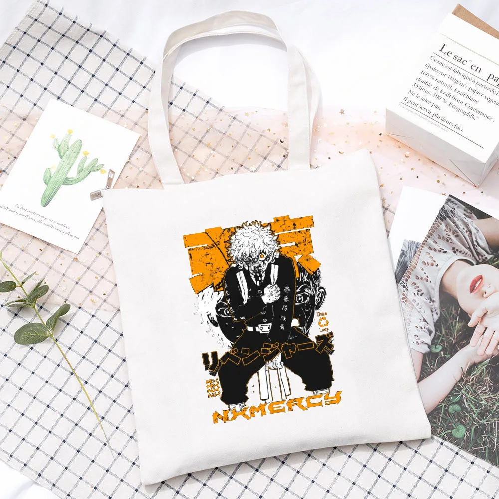 Холщовые сумки через плечо с рисунком из аниме Токио рептилии черные/белые