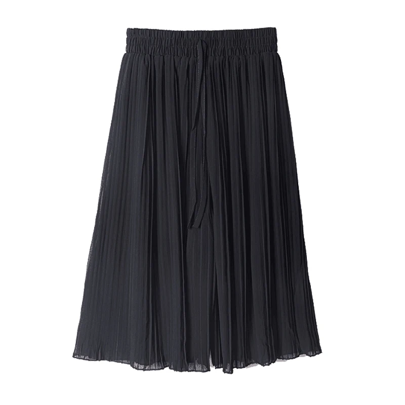 

2021 Summer Chiffon Wide-Leg Pants Women High Waist Slimming Lace Up Half Pants Loose Casual Pleated Mid-Length Pants Skirt