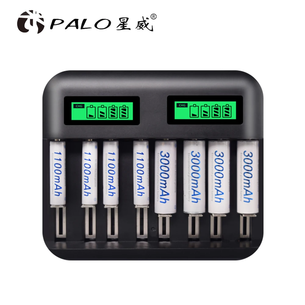 USB 8 слотов для AA AAA 2A 3A Sc C D размер перезаряжаемая батарея ЖК-дисплей Usb быстрое умное зарядное устройство для 1,2 в ni-MH ni-Cd