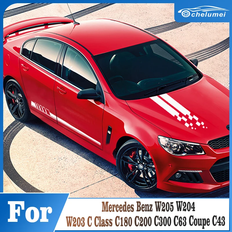 

Car Side Stripes Side Stripe Skirts Sticker Body Decals For Mercedes Benz W205 W204 W203 C Class C180 C200 C300 C63 Coupe C43