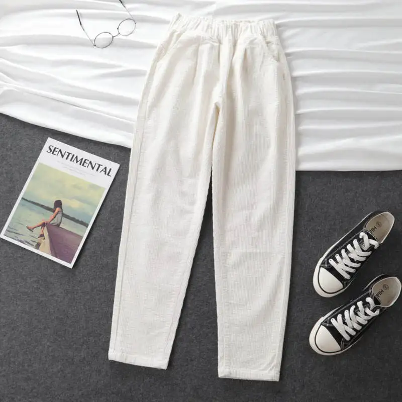 Брюки женские вельветовые с высокой талией шаровары Осень-зима повседневные