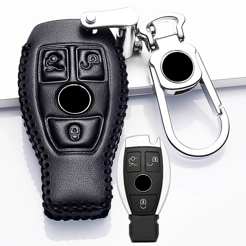 Leather Key cover For Benz 2&3 Button Smart Car Key Case For Mercedes Benz Accessories W203 W210 W211 W124 Keyrings Keychain car accessories 2033202889 stabilizer link for mercedes benz w203 cl203 s203