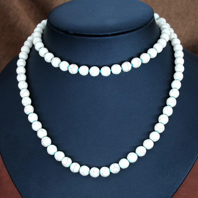 

Bohemian Turquoise Round Beads Hand-knotted Women's Necklace Retro Long Sweater Chain Neck Men's and Women's Necklace Jewelry