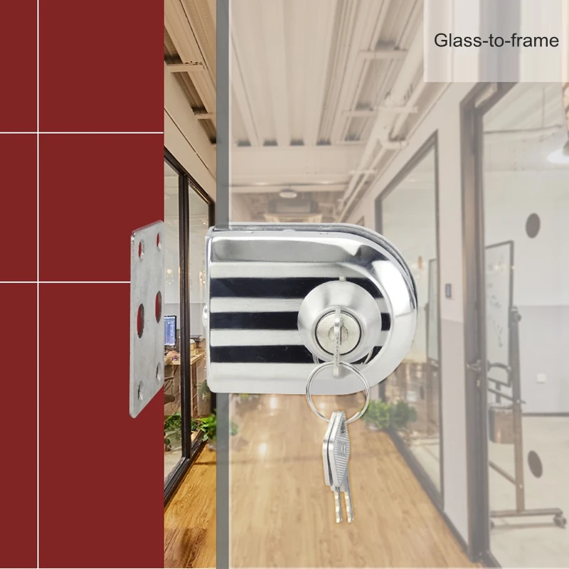 Замок для стеклянных дверей из нержавеющей стали однораспашной Бескаркасный