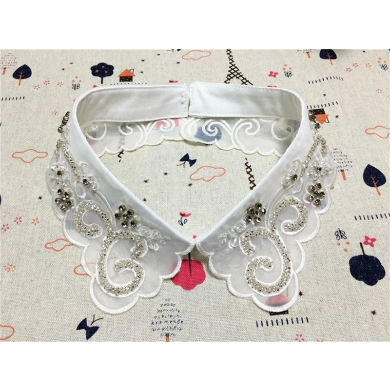 

Linbaiway Women Handmade Embroidery Flower Beads Fake False Collars Female Sweater Bouse Tops Detachable Collars Necklace Choker