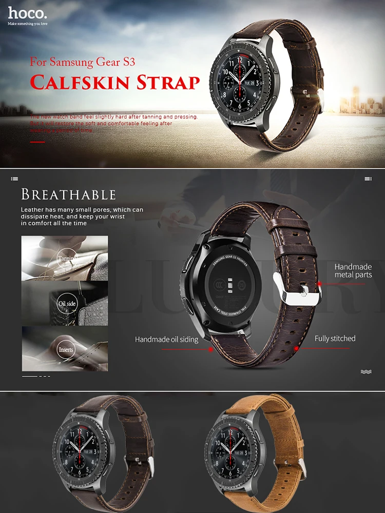 HOCO Quick Release Watch Band 22 мм ремешок из натуральной кожи для samsung gear S3 Classic Frontier Galaxy Watch 46 мм Смарт-часы