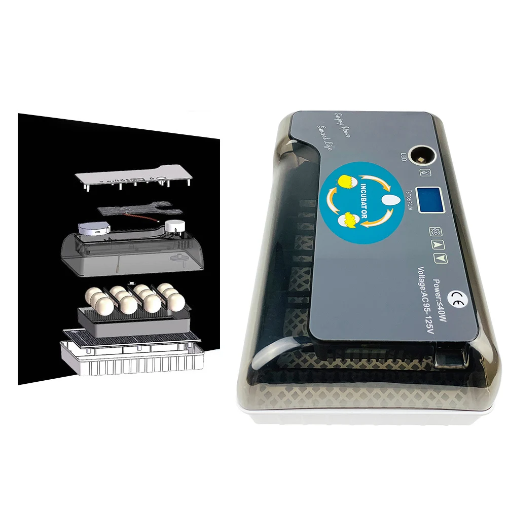 Автоматический инкубатор для куриных яиц Брудер на 12 перепелиных