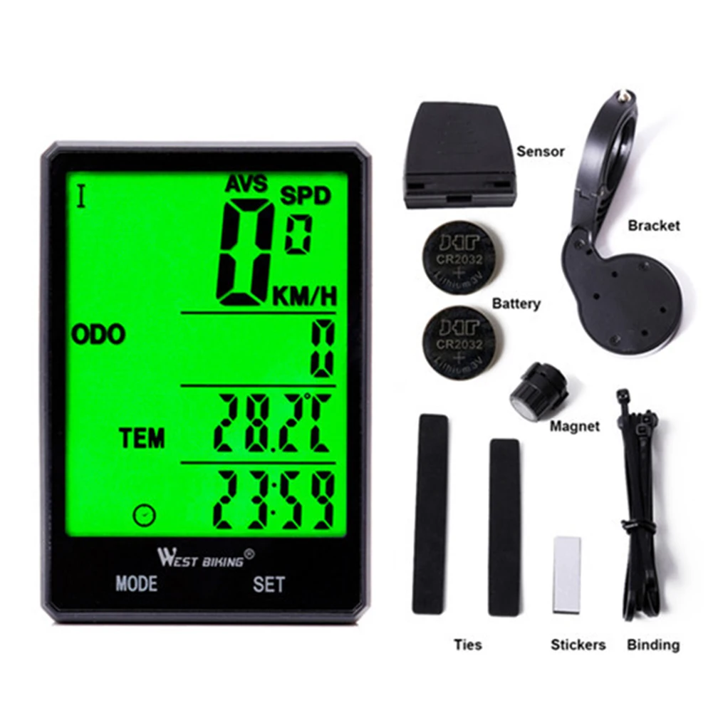 

WEST BIKING 2.8" Large Screen Bicycle Computer Wireless Wired Optional Bike Computer Night Cycling Screen