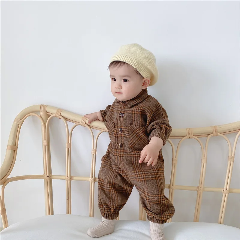 

Baby Boys Overalls Newborn Plaid Bodysuit Infant Girls Cotton Romper Toddler Cotton Long Sleeve Jumpsuit Playsuit Babies Outfits
