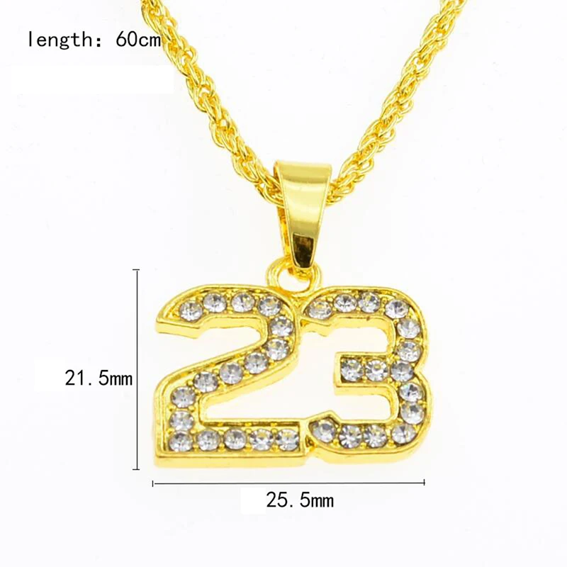 Модное ожерелье горный хрусталь хип хоп баскетбол номер 23 ожерелье s& Pandents Bling золото кубинская цепь ожерелье ювелирные изделия для мужчин