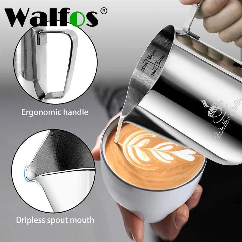 

WALFOS Tea Coffee Maker Coffee Pot Kitchen Stainless Steel Frothing Cold Brew Coffee Pitcher Barista Craft Coffee Latte Milk Jug