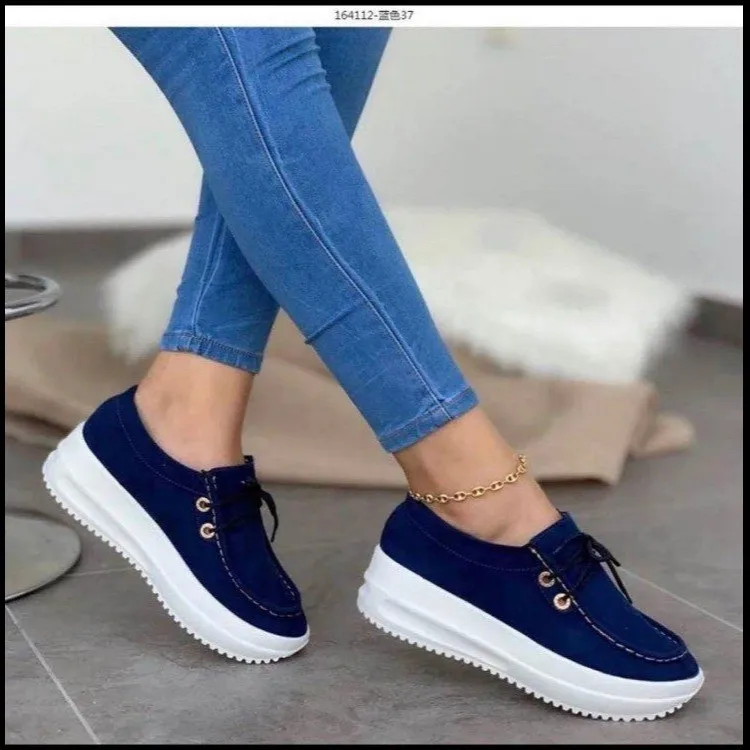

2021 New Thick-soled Casual Sports Women Shoes Breathable Lacing Solid Large Size Women Shoes Frosted Vamp Wear-resistant Sole