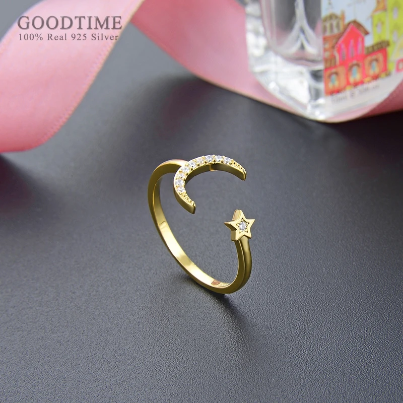 Fashion Women Rings Really 925 Sterling Silver Ring Jewelry Accessories Gold Coloren Stars And Moon Zircon For Dress Up | Украшения и
