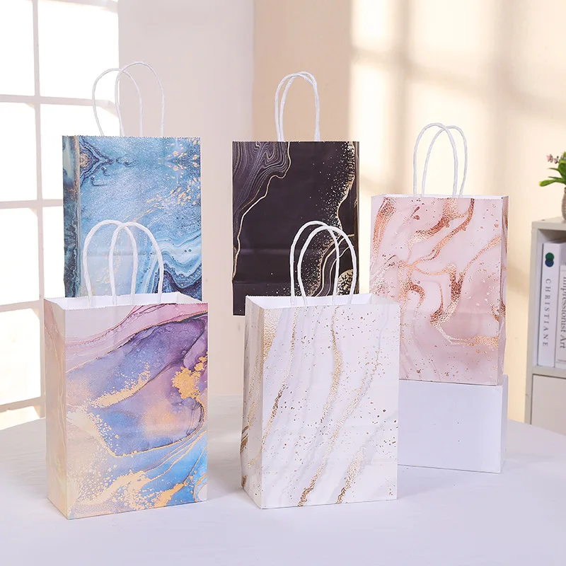 

Marble Design Kraft Paper Bags Blue Bags For New Year Chrismas Gift Packing Commercial Advertising Paper Bags Wave Design