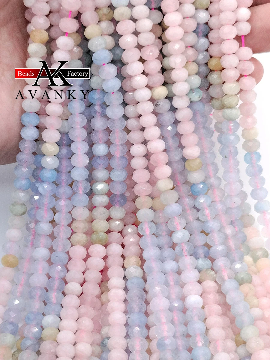 

Natural Faceted Candy-Colored Morganite Beads Small Section Loose Spacer for Jewelry Making DIY Necklace Bracelet 15'' 4x6mm