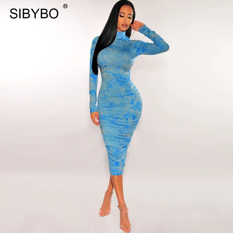 Женское длинное плиссированное платье SIBYBO летнее облегающее с высоким