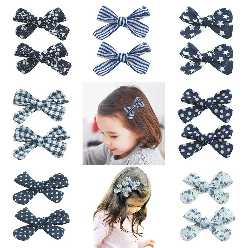 

14pc/lot Dot Floral Print Bows Baby Hair Clips,Newborn Chidlren Girls 1.8" Striped Bow Plaid Hair Bow Hairpins Hairgrips