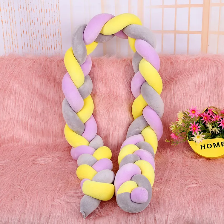 violet yellow gray 1,5 м плетеная плюшевая Колыбель для детской комнаты, декор для детской комнаты, ручная вязка, завязывающаяся кроватка, бампер для детской кровати, подарок для новорожденного - Цвет: violet yellow gray