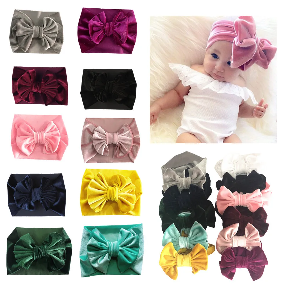 

Toddler Headband Pleuche Bows Baby Hairband Children Head Wrap Hair Accessories Infant Big Bow Wide Elastic Festival Headwaer