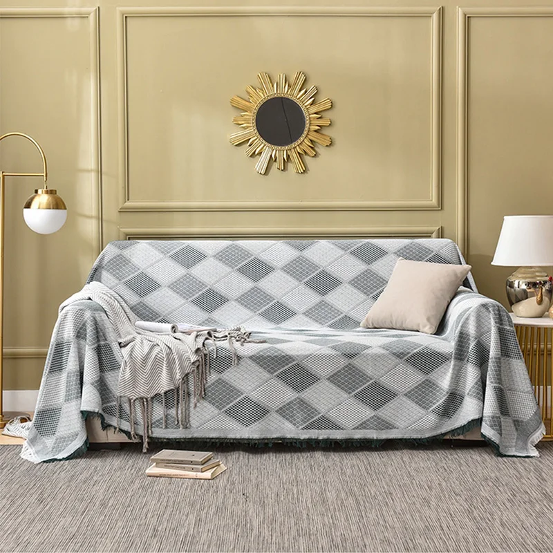 

New Plaid Print knitted Couch Cover Sofa Towel Multifunction Thread Blanket Bedspread for Living room Decor Tassel Wall Tapestry