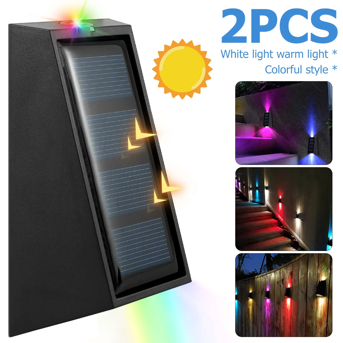 

2 Pcs Solar Powered Light Garden Decor Xmas Outdoor Waterproof LED Light Wall Lamp IP65 LED Light Decoration for Patio Fence