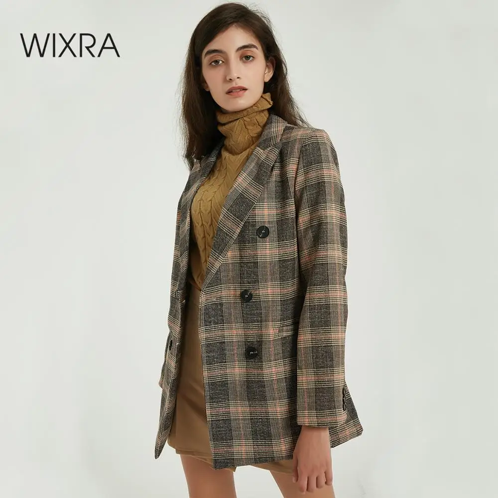 Женский Классический Клетчатый Блейзер Wixra двубортный офисный пиджак с длинным