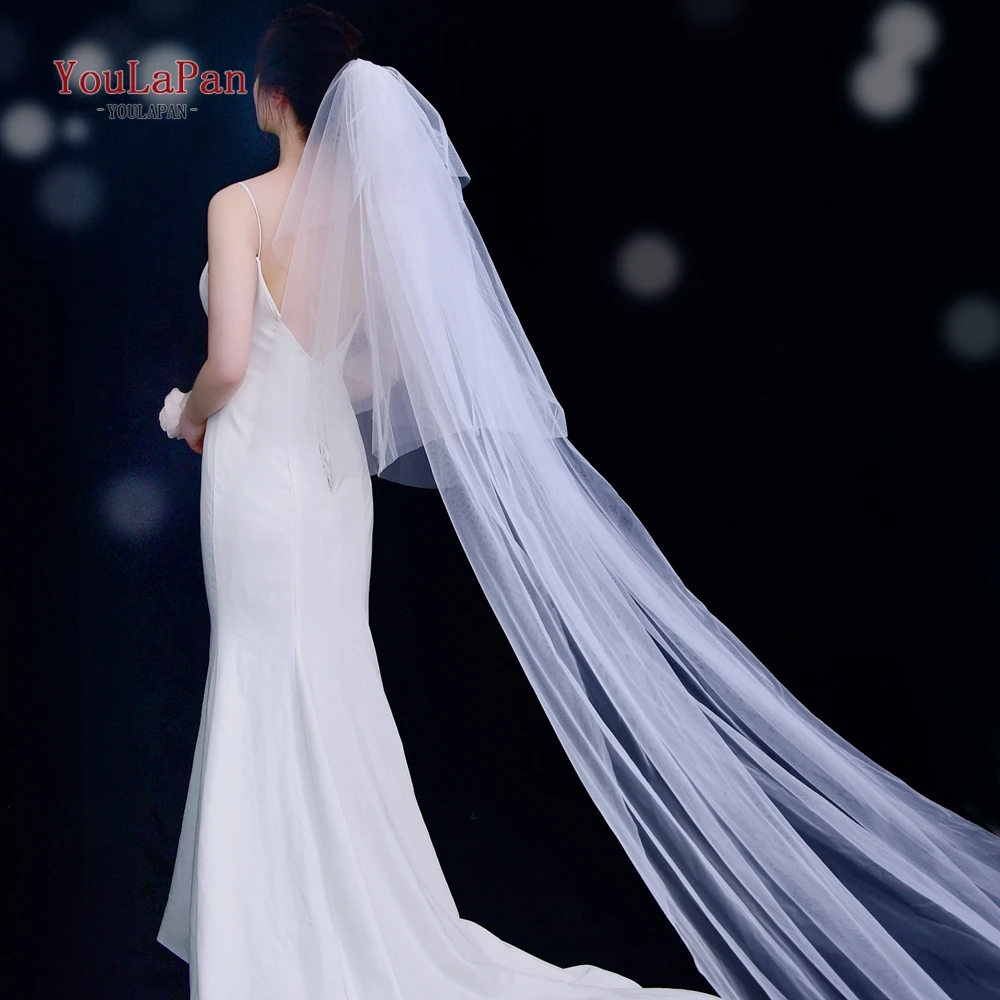 

YouLaPan V27 Luxury Three-Layer Bridal Veils 3 M Long Tailing Veil with Comb Cathedral Wedding White Ivory Flower Girl Veil