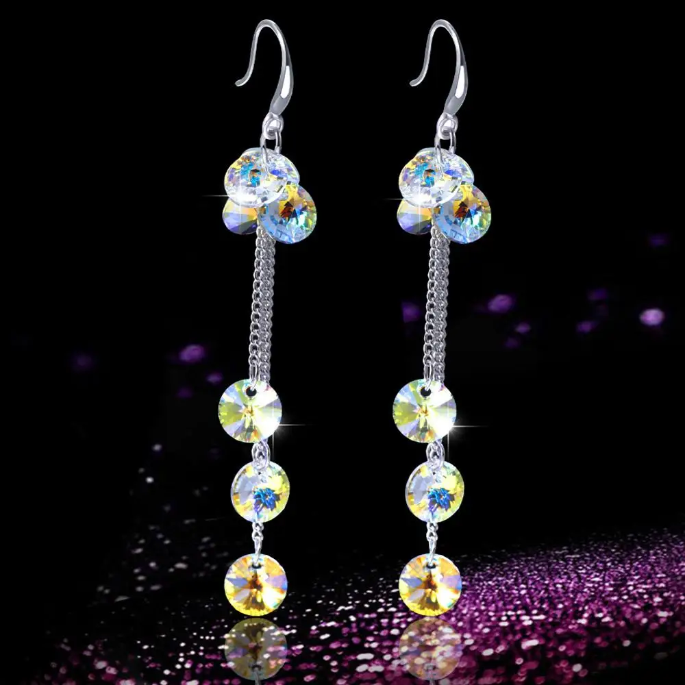 

SEVEN GIRL 3 Colors Luxury Gold And Silver Zircon Stone Droop Earrings For Women Wedding Gift Trebdy Jewelry